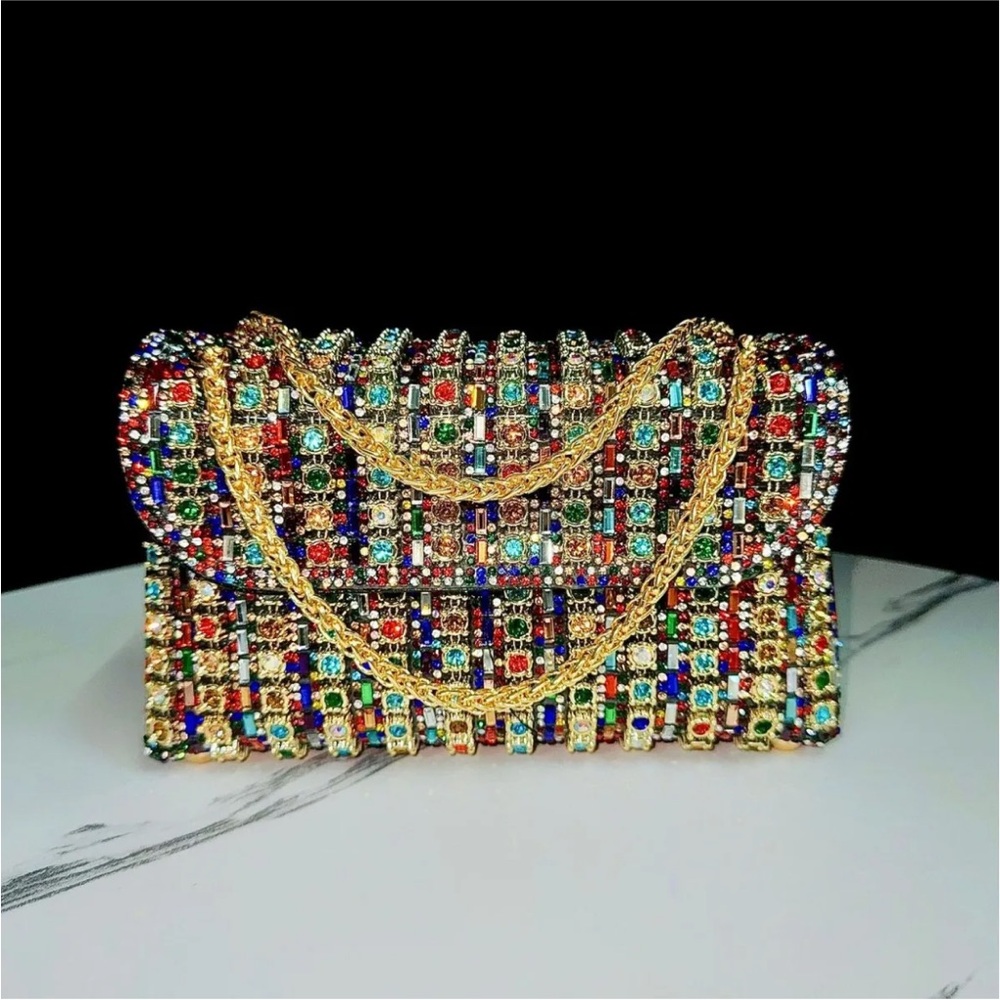 Rhinestone Flip Square Chain Evening Bag ( Multicolor)